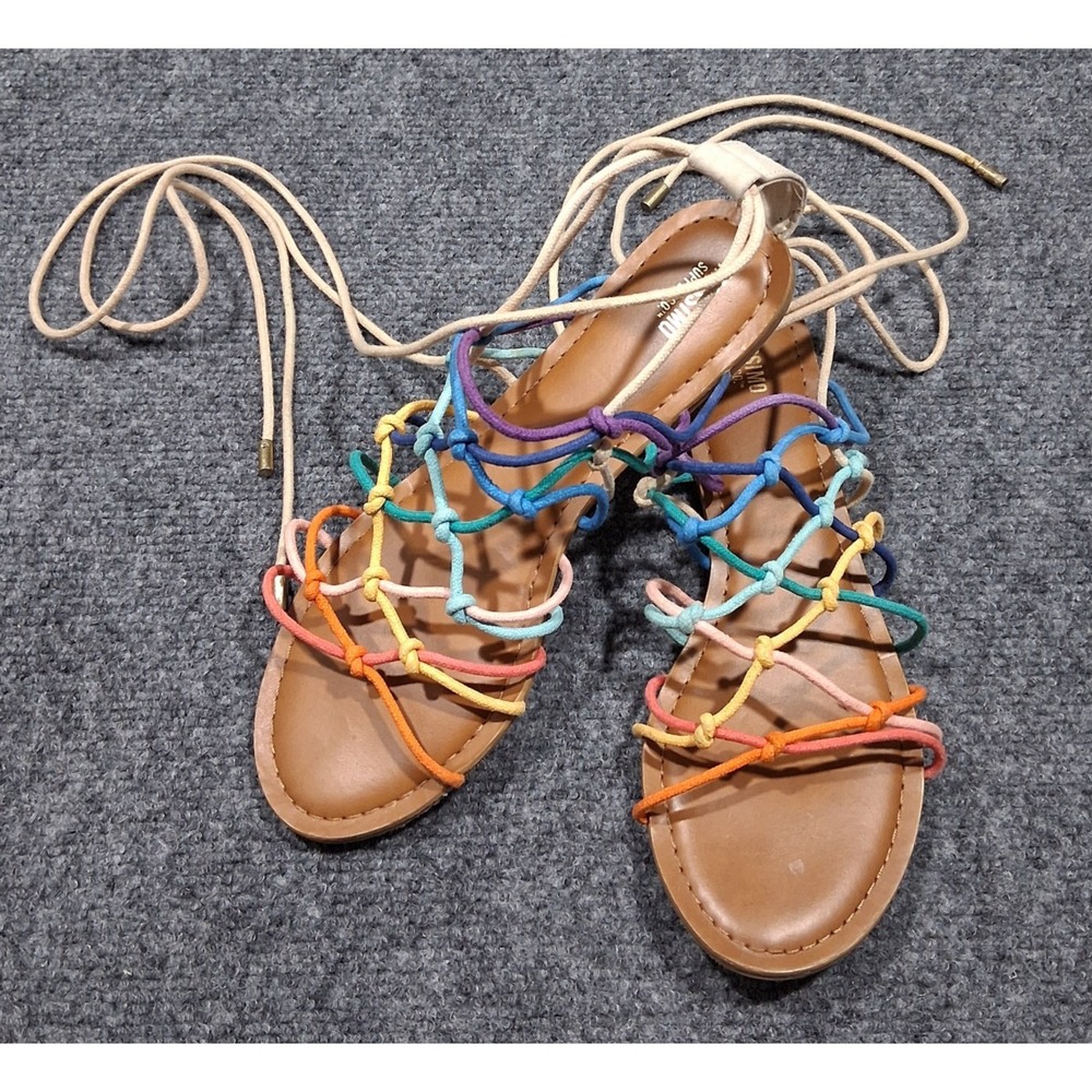 Rainbow Lace Up Sandals Knots Mossimo Target Size‎ 8.5 Summer Pride Turquoise